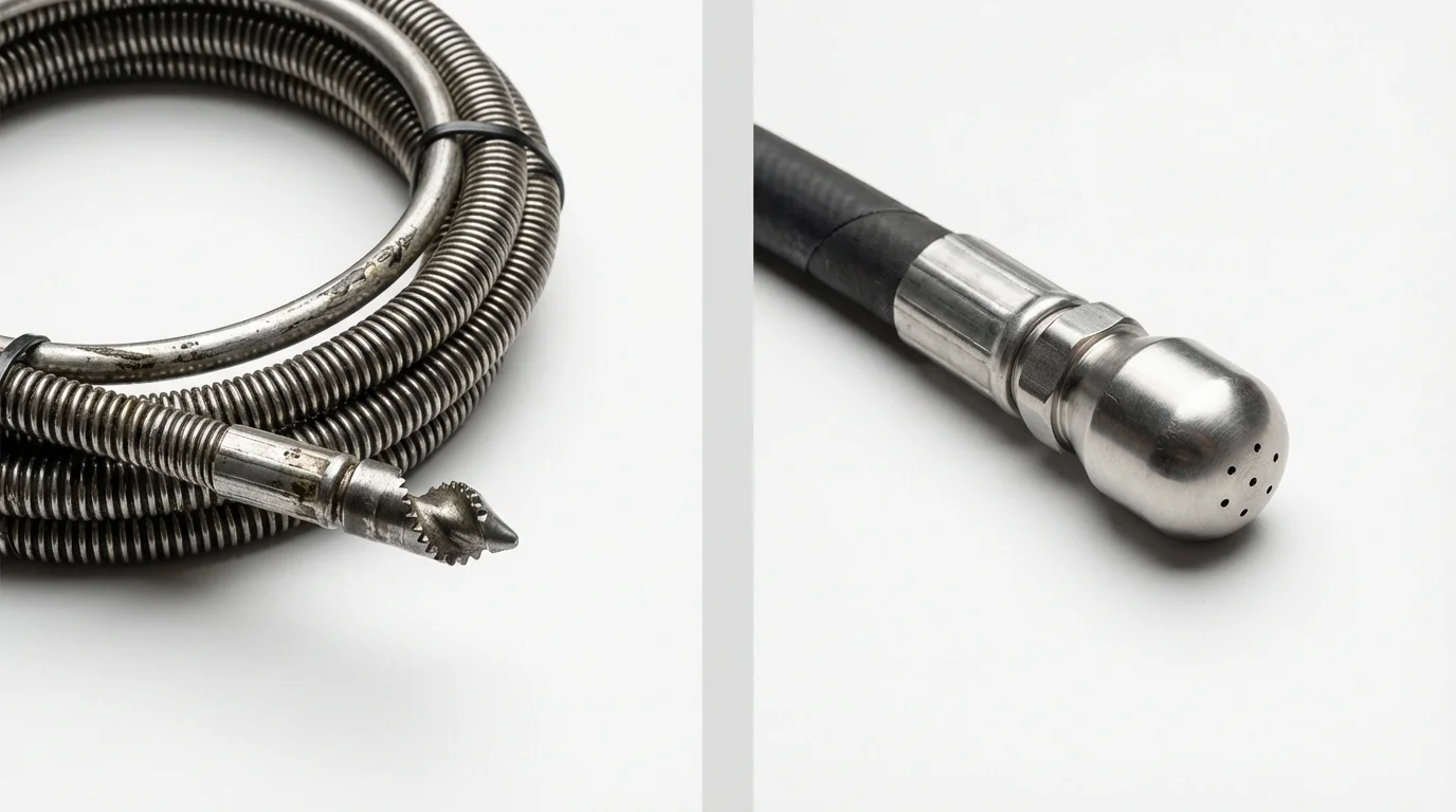 Drain snake cable and hydro jetting nozzle used for drain cleaning in Bethel, CT