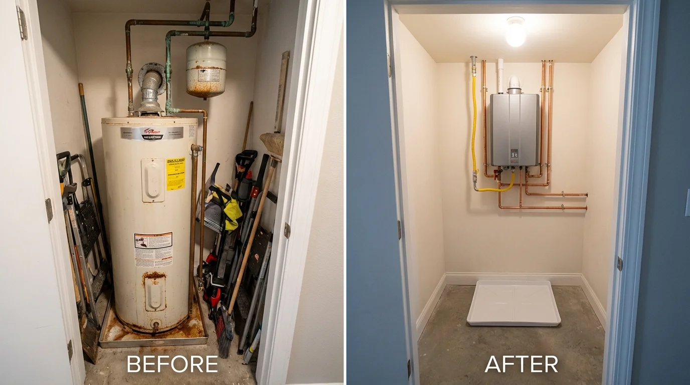 Tank water heater versus wall-mounted tankless unit comparison for Bethel, CT homeowners