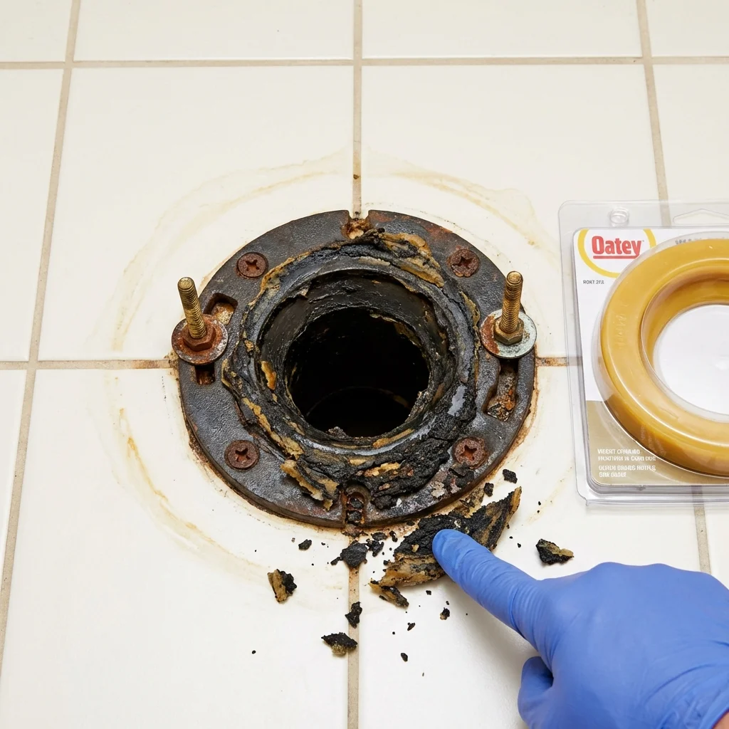 Failed wax ring showing water seepage at the base of a toilet in a Bethel, CT home